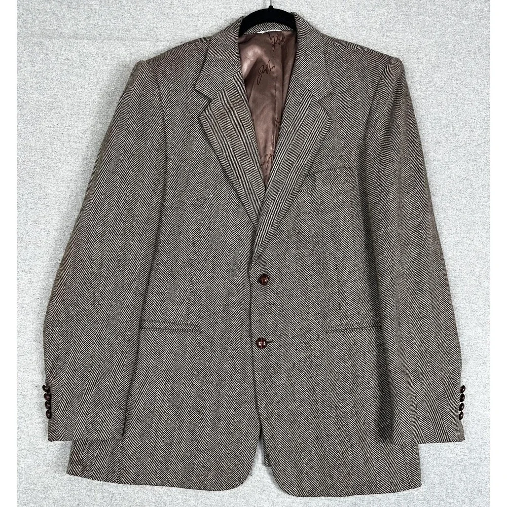 Vintage‎ Joe Namath Blazer Mens 42R Brown Herringbone Tweed Sport Coat 90s